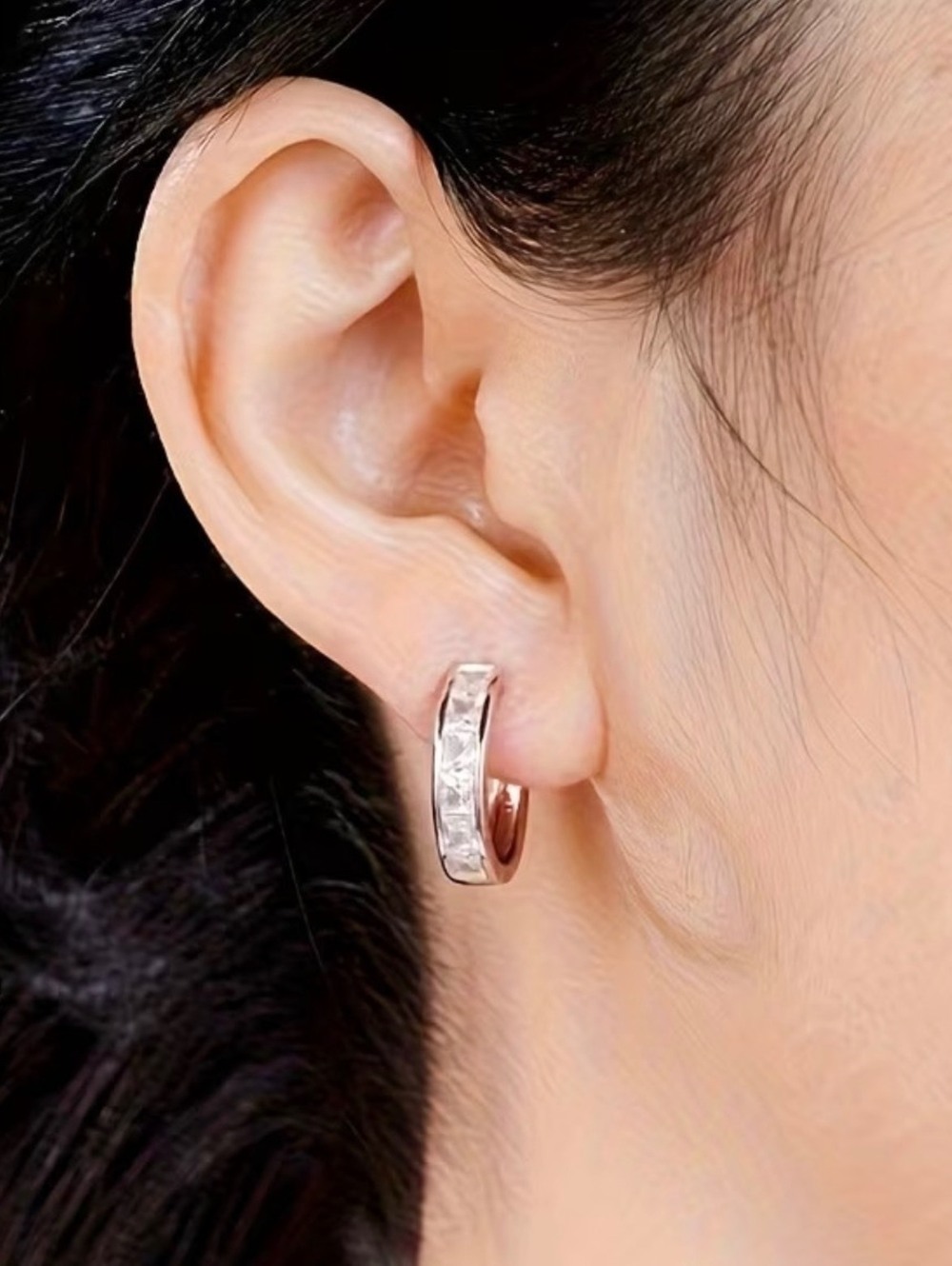 New -Beautiful -Silver and Zirconia Huggie Earrings